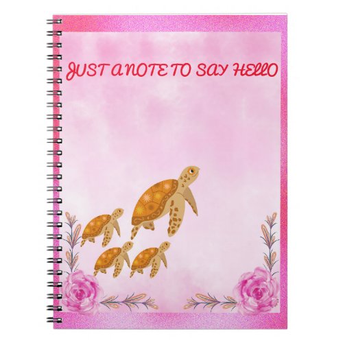 Turtle Family Pink Accent Watercolor Personalized Notebook