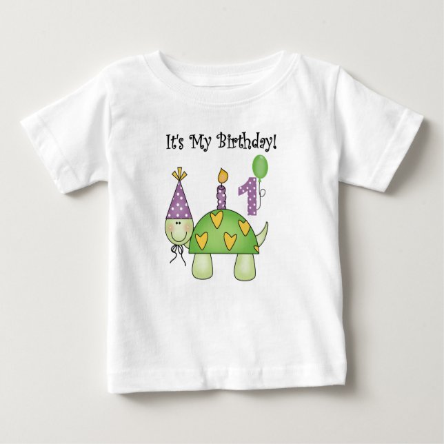 Turtle First Birthday Baby T-Shirt (Front)