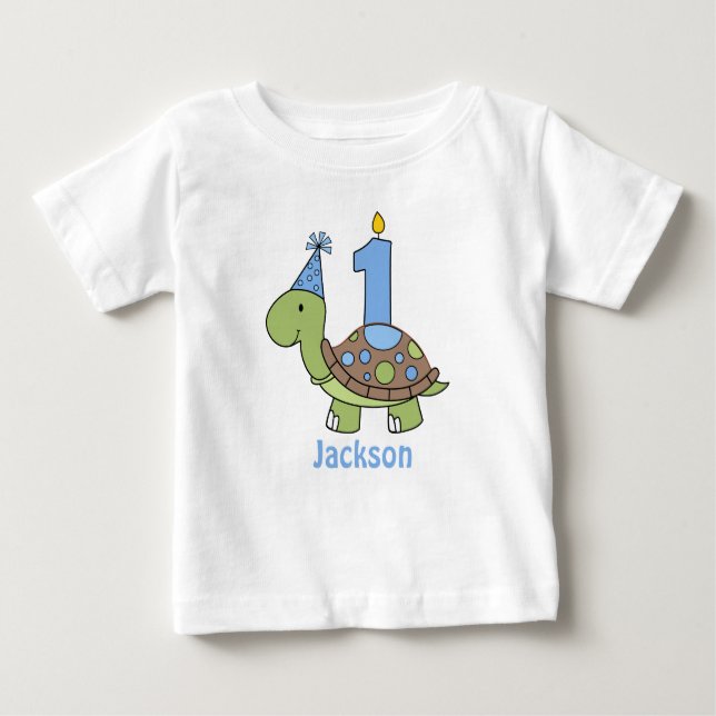 Turtle First Birthday Tshirt blue Personalized (Front)