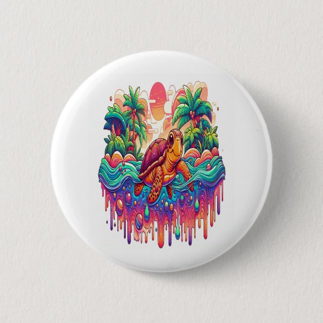 Turtle Floats in Liquid Garden. Button (Front)