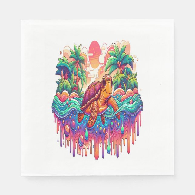 Turtle Floats in Liquid Garden. Napkins (Front)