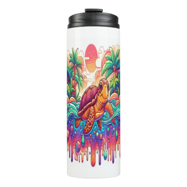 Turtle Floats in Liquid Garden. Thermal Tumbler (Front)