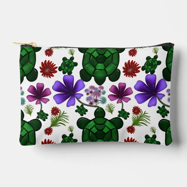 Turtle floral pattern  accessory pouch (Front)