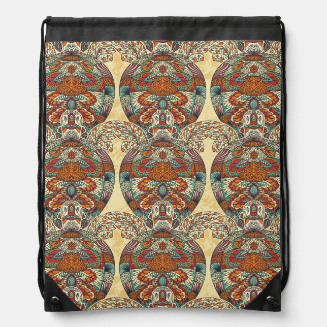 Turtle Floral Pattern Drawstring Bag (Front)