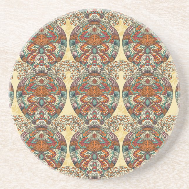 Turtle Floral Pattern Drink Coaster (Front)
