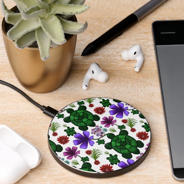 Turtle floral pattern  wireless charger  (Desk 2)