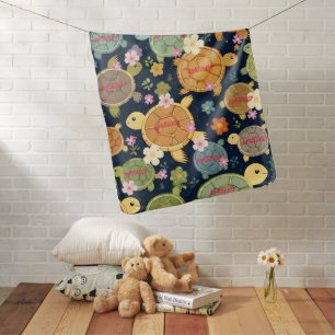 Turtle Floral Print Baby Blanket