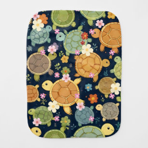 Turtle Floral Print Baby Burp Cloth