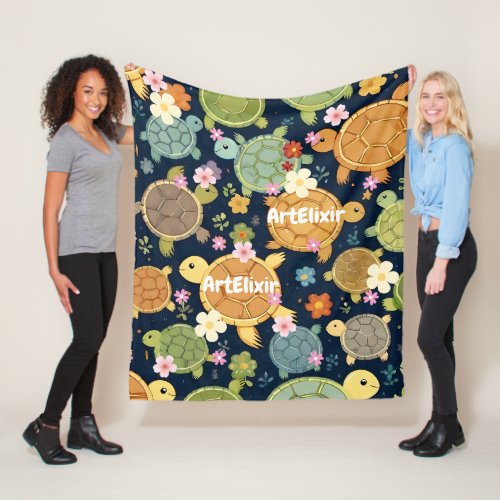Turtle Floral Print Fleece Blanket