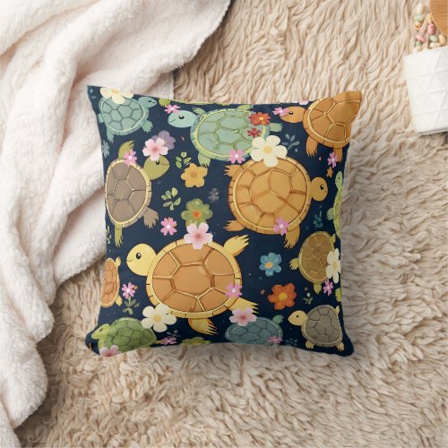 Turtle Floral Print  Throw Pillow