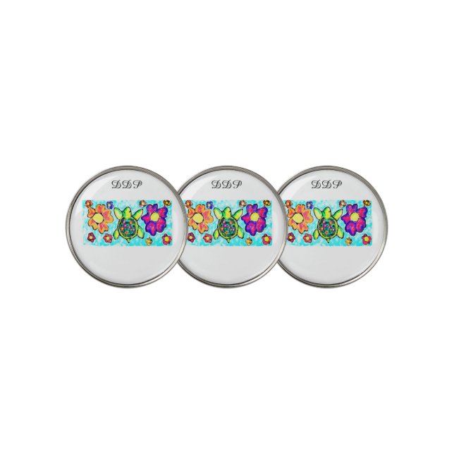 Turtle flower art two golf ball marker (3 Up)