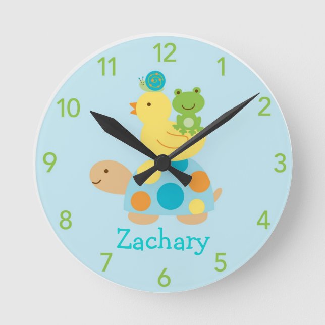 Turtle Frog Duck Personalized Nursery Wall Clock (Front)