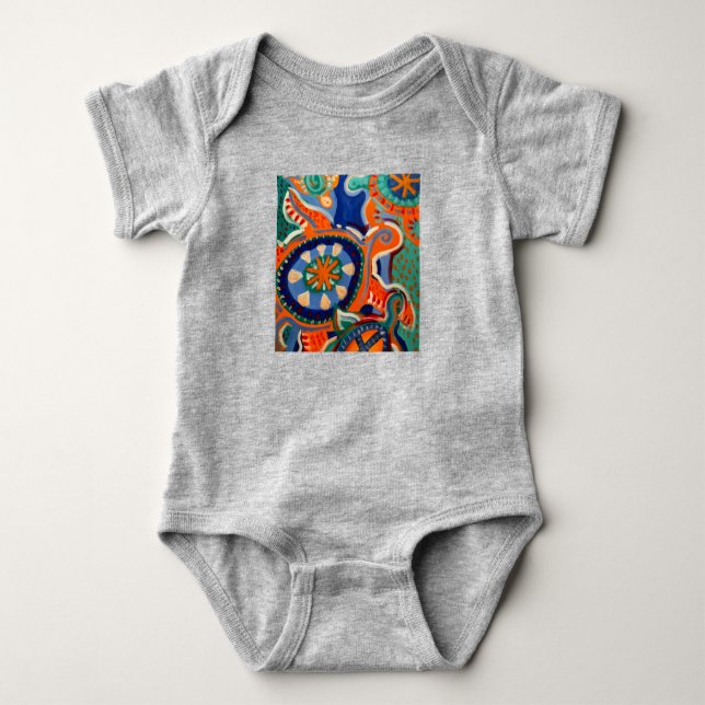 Turtle graphic in turquoise&orange on baby romper (Front)