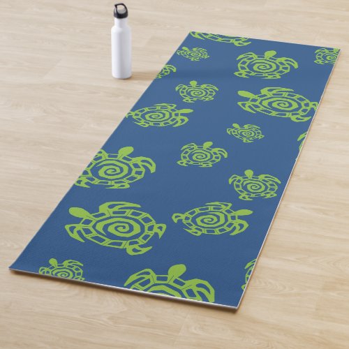 Turtle Green and Blue Graphic Print Yoga Mat