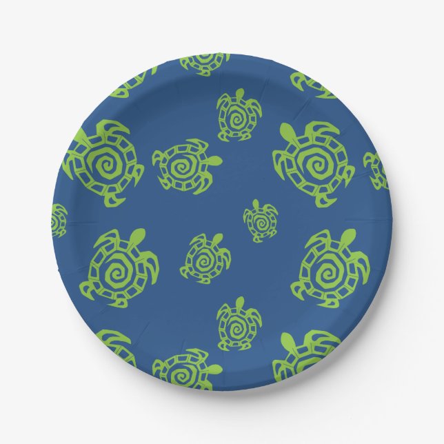 Turtle Green and Blue Party Stuff Paper Plates (Front)