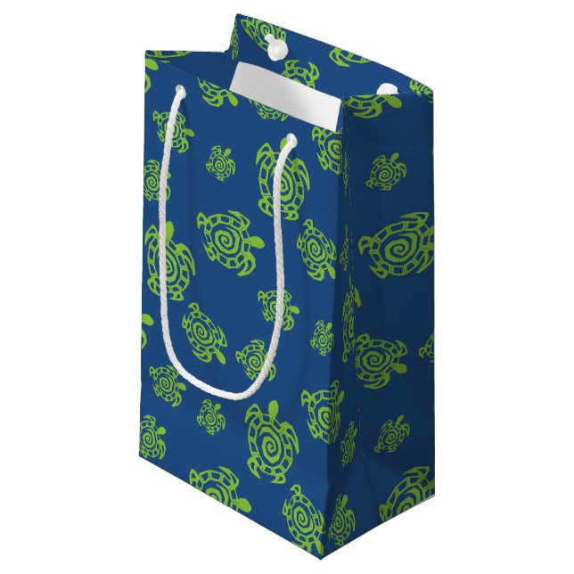 Turtle Green and Blue Party Stuff Small Gift Bag (Front Angled)