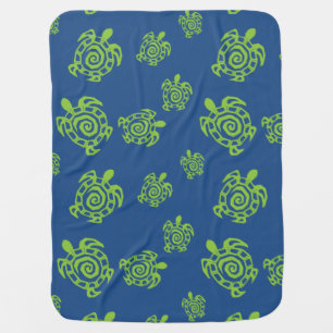 Turtle Green and Blue Print Baby Blanket