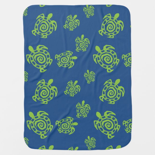 Turtle Green and Blue Print Baby Blanket (Front)