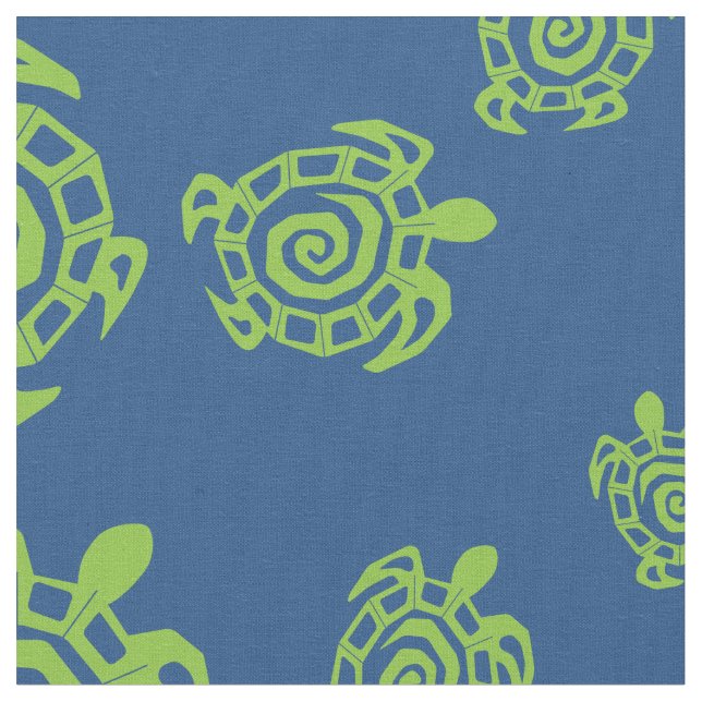 Turtle Green and Blue Print Fabric (Close Up)