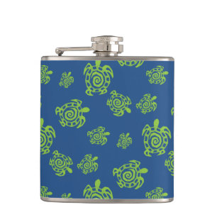 Turtle Green and Blue Print Flask