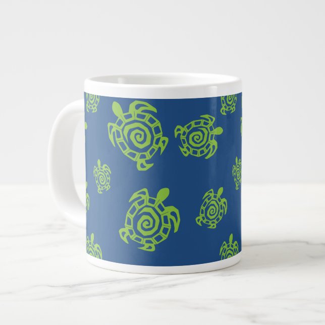 Turtle Green and Blue Print Giant Coffee Mug (Front Left)