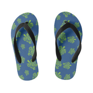 Turtle Green and Blue Print Kid's Flip Flops
