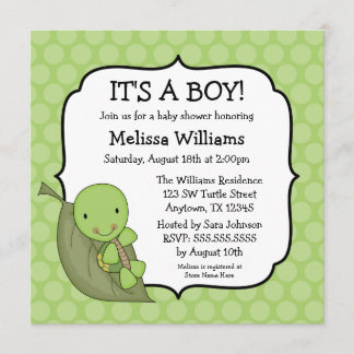 Turtle Green Dots Baby Shower Invitations