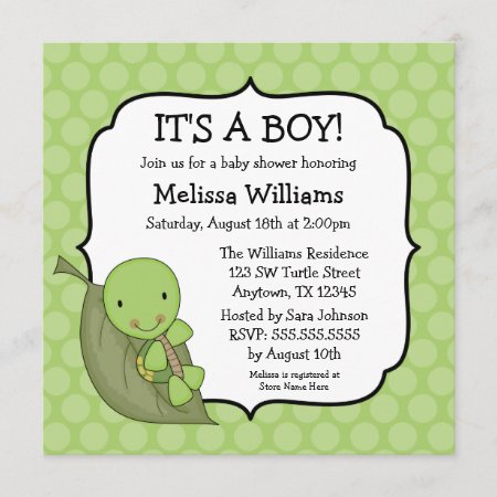 Turtle Green Dots Baby Shower Invitations