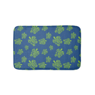 Turtle Green on Blue Bathroom Mat