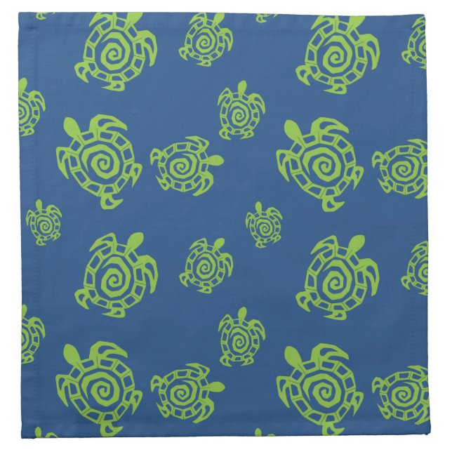 Turtle Green on Blue Cloth Napkin (Front)