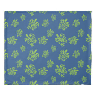 Turtle Green on Blue Duvet Cover