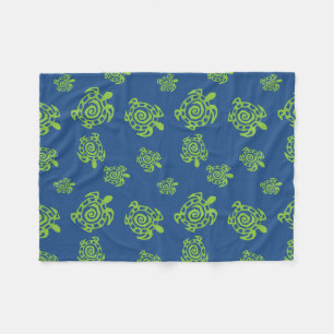 Turtle Green on Blue Fleece Blanket