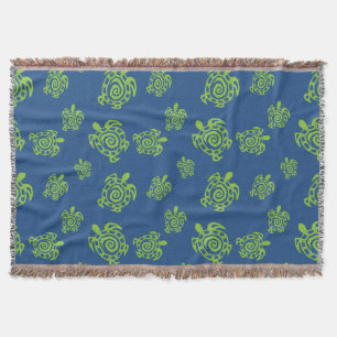 Turtle Green on Blue Throw Blanket