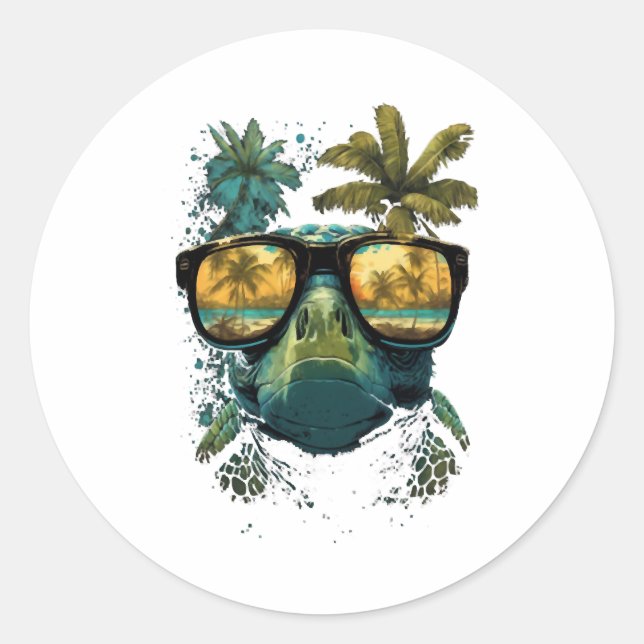 Turtle Hawaiian Sea Turtles Hawaii Beach Palm Classic Round Sticker (Front)