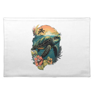 Turtle Hawaiian Sea Turtles Hibiscus Flower Copy C Cloth Placemat