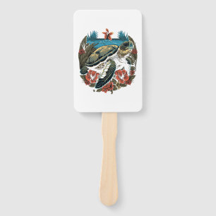 Turtle Hawaiian Sea Turtles Hibiscus Flower Copy C Hand Fan