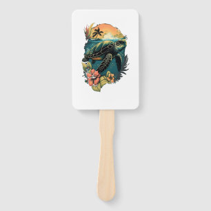 Turtle Hawaiian Sea Turtles Hibiscus Flower Copy C Hand Fan