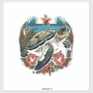 Turtle Hawaiian Sea Turtles Hibiscus Flower Copy C Sticker
