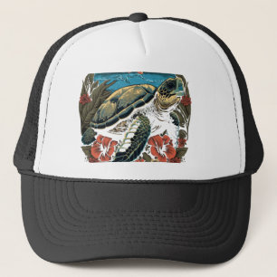 Turtle Hawaiian Sea Turtles Hibiscus Flower Copy C Trucker Hat