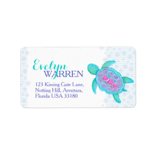 Turtle hearts whimsy watercolor address labels