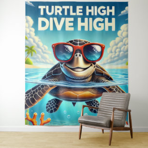 Turtle High Dive Artwork Perfect for Turtle Lovers Tapestry