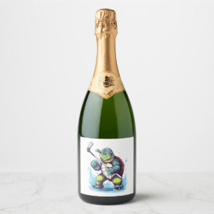 Turtle Ice Hockey Player Hockey Stick Goalie Copy Sparkling Wine Label