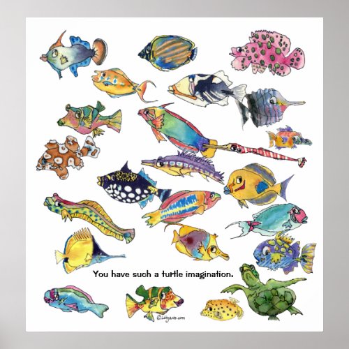 Turtle Imagination Cartoon Fish Art Poster