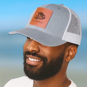 Turtle in Beach Waves Monogram Name Leather Patch Hat