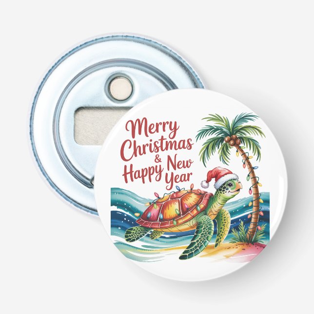 Turtle in Christmas Paradise Custom Gift Bottle Opener (Front)