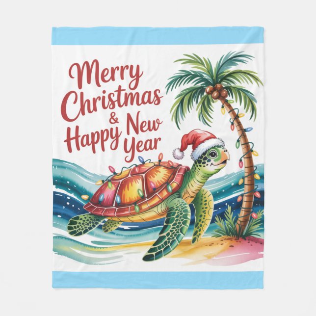 Turtle in Christmas Paradise  Fleece Blanket (Front)