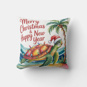 Turtle in Christmas Paradise Throw Pillow