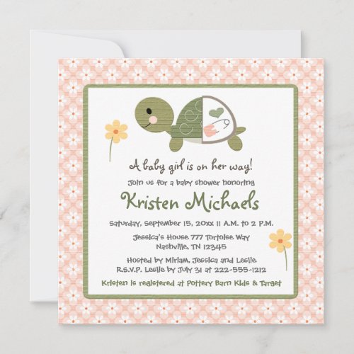 Turtle in Diaper Baby Shower Invitations For Girls
