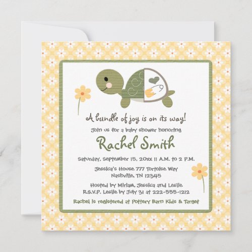 Turtle in Diaper Baby Shower Invitations in Yellow