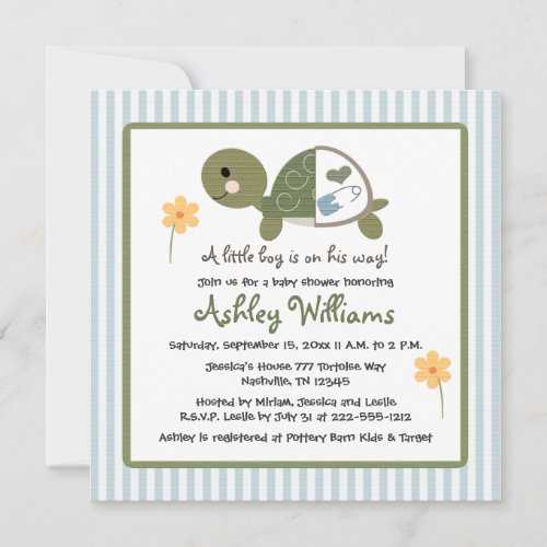 Turtle in Diapers Baby Shower Invitations Blue